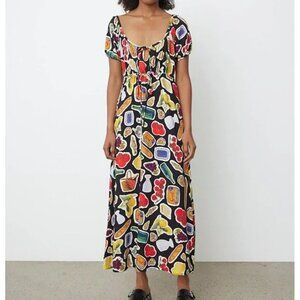 NWT Lisa Says Gah Lux Italian Summer Food Midi Dress Black Tomato Baguette S